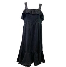 J Crew Womens Dress Black 100% Cotton Midi Bodice Flounce Sleeveless Boho Sz 4