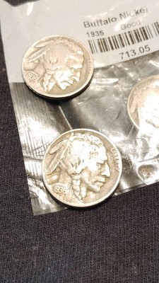 Buffalo Nickel 1935 & 1936 Circulated Good Grade 5C Uncertified Lot of 3 Coins