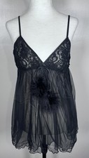 Cinema Etoile Sz L Black Sheer Pom Pom Fairycore Babydoll Nightie Lingerie Slip