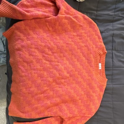 LE LIS Women's Pullover Sweater Orange Pink Geometric Knit, size M