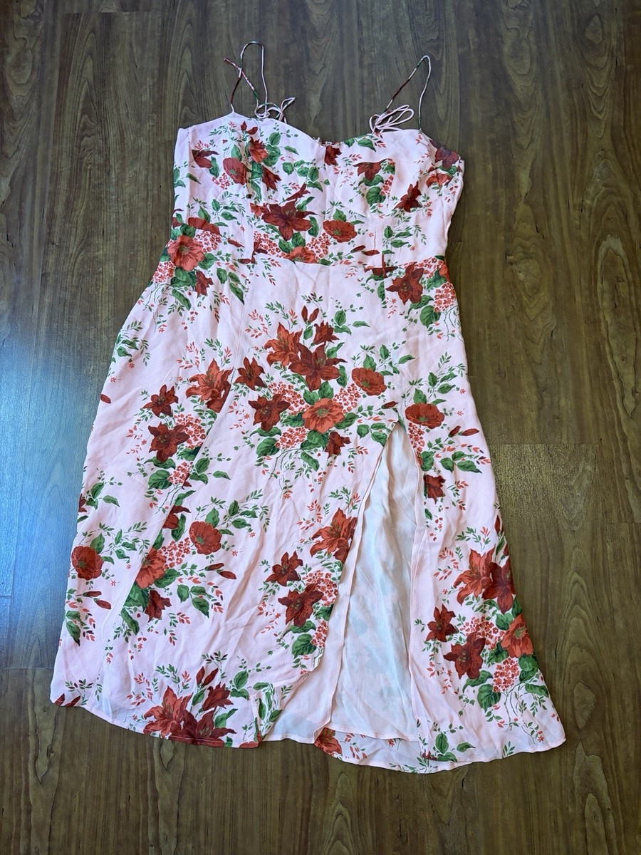 Reformation Juliette Sweetheart Neck Slit Floral Dress Pink Size 16 Midi