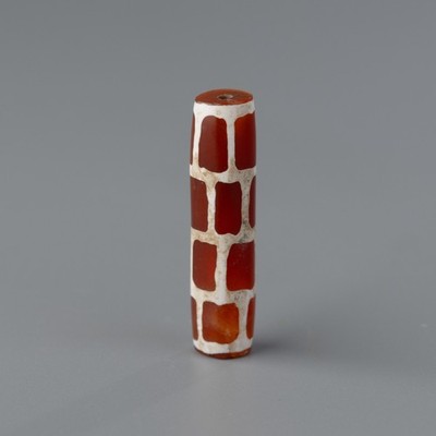 Tibeto-Burmese Etched Carnelian Bead with Rare Shape and Pattern