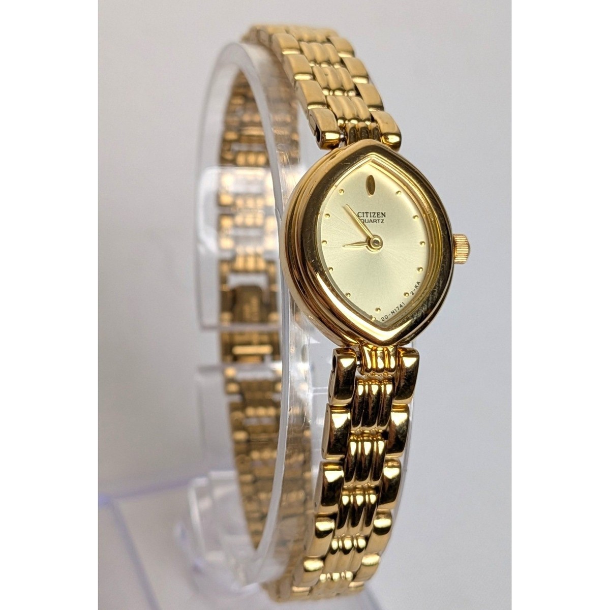 Citizen Quartz Watch Vintage Gold Plated Women's Marquise Case Champagne Dial View 2