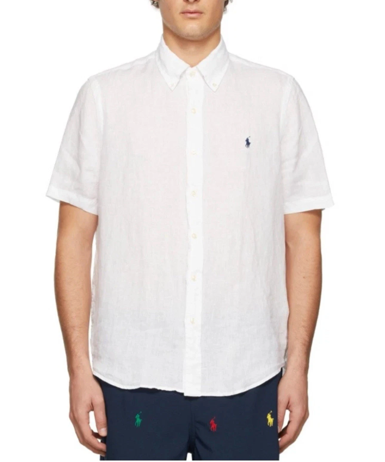 Men's Polo Ralph Lauren White Classic Fit Short Sleeve Linen Shirt X4B New *FLAW