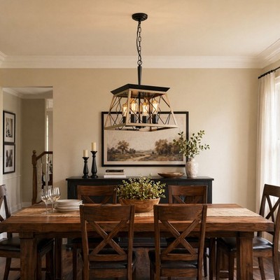 20'' Oak Chandelier Rustic Metal Pendant Light Kitchen Island LED Ceiling Fixture