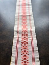 Japanese Retro Half-Width Obi Belt Pinkish Red Hakataori -White Base