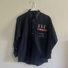 VTG Warner Bros Button Down Long Sleeve Shirt Men's XS Navy Blue Bugs Bunny