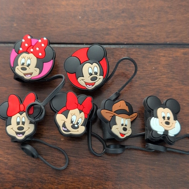 Mickey & Minnie Mouse Cartoon Rubber Straw Covers READ DESCRIPTION
