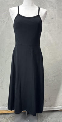 Pact Dress Women M Black  Sustainable Fit & Flare Open Back Maxi Travel Summer