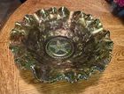 Vintage Millersburg Green Carnival Glass Many Stars Ruffled Bowl 9 1/4”
