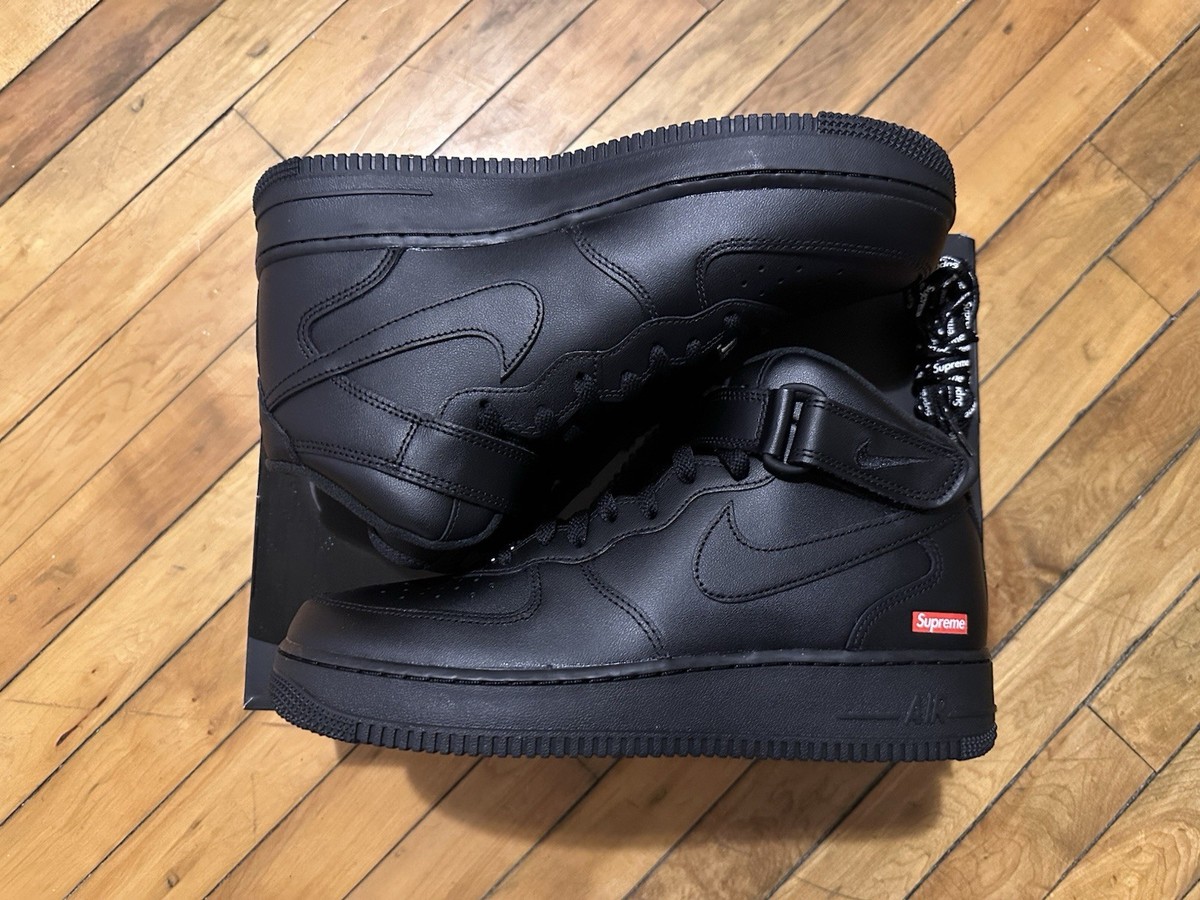 Size 9 - Nike Supreme x Air Force 1 Mid Box Logo - Triple Black | eBay