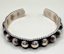 Vintage Mexico 925 Sterling Silver Beaded Cuff Bracelet Taxco Style 31.3g