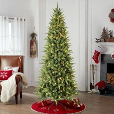 7 ft Pre-lit Slim Skinny Artificial Christmas Tree & 400 Lights For Home Office