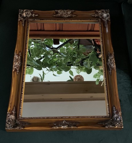 Hollywood Regency Decorative Plastic Framed Gold Gilt Wall Mirror, 15x19” - Picture 23 of 24