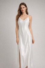 Vtg Y2K Victorias Secret Satin Maxi Negligee Gown Ivory Sz M Slip Dress Bridal