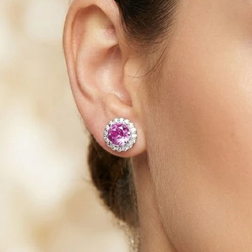 Charming Bubblegum Pink Sapphire 1.65Ct 925 Sterling Silver White Gold Earrings