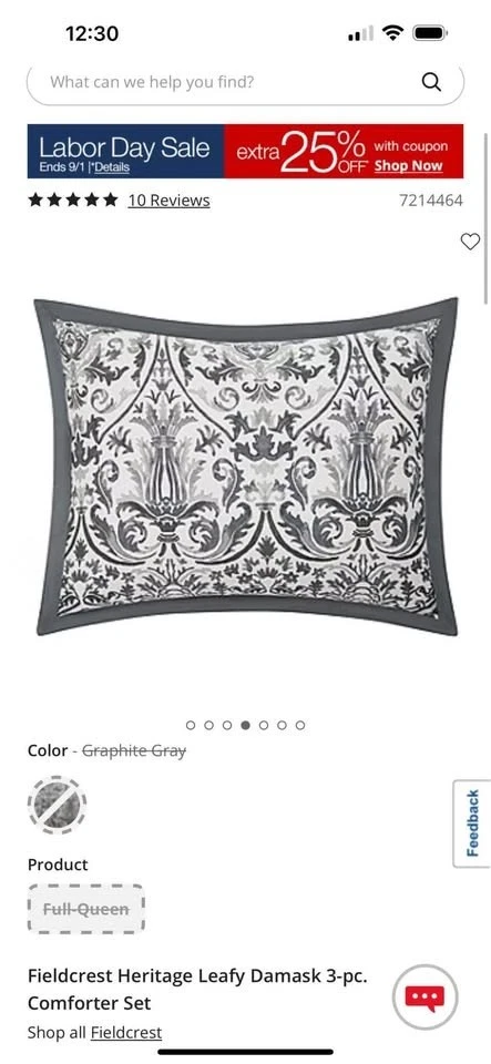 Damasco Fieldcrest Heritage Leafy 3 piezas. Juego de edredón F/Q Foto 4 de 4