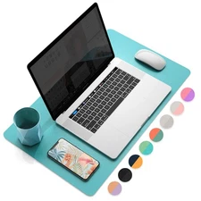 23.6x13.7" Dual-Sided Desk Mat Waterproof PU Leather Pad Blue and Green