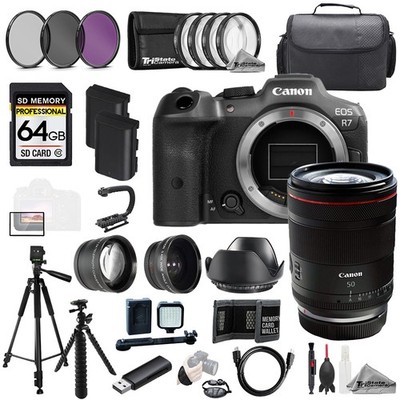 Canon EOS R7 + RF 50mm f/1.4 L VCM Lens+64GB+Ext Bat+9PC Filter-MEGA Kit