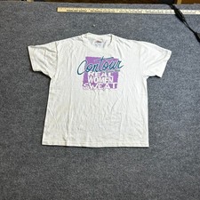 Hanes T-Shirt Womens Size L White Vintage 90s Contour Fitness Graphic USA Made