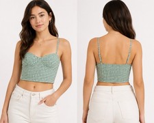 Zara Green Gingham Corset NWT Small Summer Picnic Party Cute