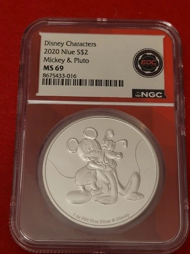 Disney 2020 Niue S$2 Mickey and Pluto MS 69 NGC 1 Ounce Silver Elizabeth II