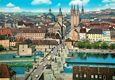 WueRZBURG Bayern Alte Mainbruecke mit Domblick Neumuenster und Grafen Eckardt 