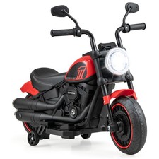 6V Kids Electric Motorcycle w/ Training Wheels LED Headlights Music Board Red