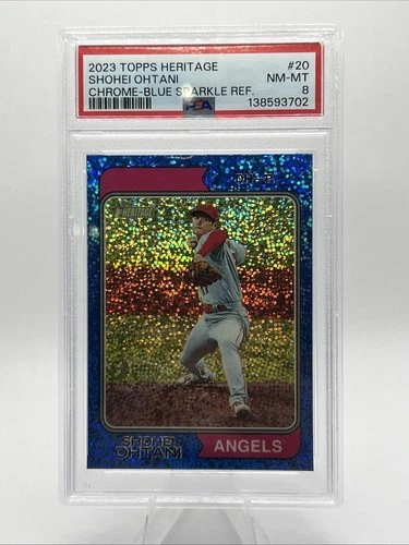 2023 Topps Heritage - Shohei Ohtani #20 Chrome Blue Sparkle PSA 8