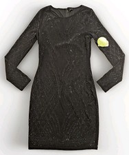 Windsor Womens L Black Rhinestone Bodycon Mini Dress Long Sleeve Party NWT