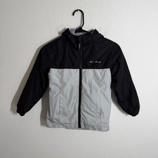 Eddie Bauer Jacket Kids XS 5/6 Black Gray Fleece Lined Full Zip Windbreaker
