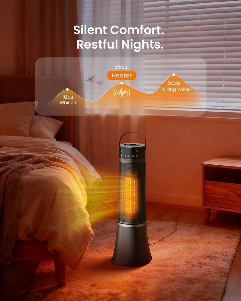 24" Space Tower Heater 1500W - Black with Thermostat and Remote - Image 4 of 4