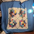 Vintage Handmade Quilt Patchwork Star Multi Color Scrap Boho Blue Backing Large — photo 6