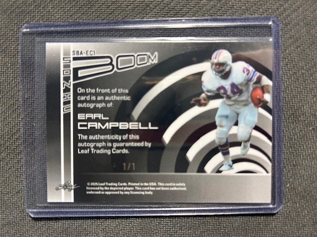 2025 Leaf Football Nation Sonic Boom EARL CAMPBELL #1/1 Bookend  Auto view 2