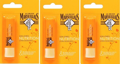 3 x Le Petit Marseillais Nutrition Lip Balm Shea Butter, Almond Argan Oil 4,9g
