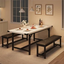 63 in Extendable Dining Table Set for 4-6 People 3-Piece Kitchen Table Set White