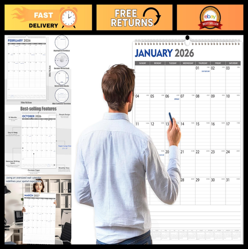 Extra Large 2026-2027 Wall Calendar, 20"x30" Vertical Planner, 18-Month Paper, O - Picture 1 of 8