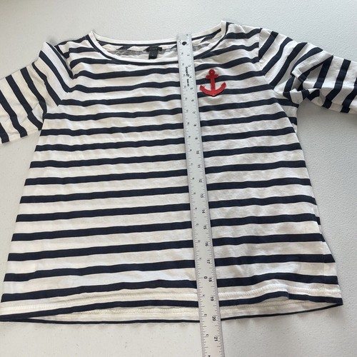 J.CREW Boat Neck Nautical Anchor Navy White Stripes T-Shirt Blouse Top Sz S Tee - Picture 9 of 10