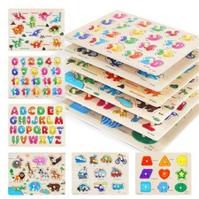 GRINNNIE Wooden Peg Puzzle for Toddlers, 6 Pack Toddler Puzzles Set for 3 4 5...