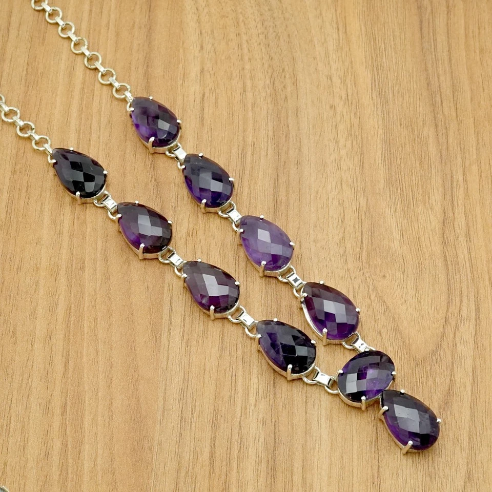 Collar Amatista Natural Plata de Ley 925 Joyería Mujer Collar Regalo Foto 4 de 4