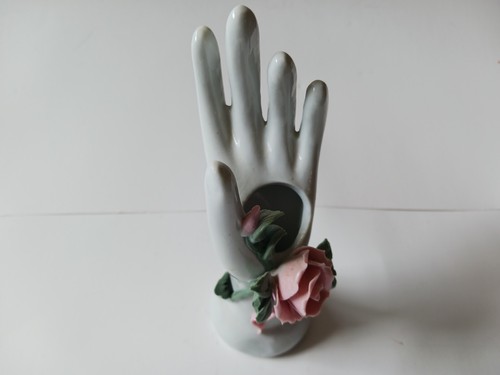Vintage Sculpted Porcelain Hand Vase With Rose Design - Picture 1 of 6