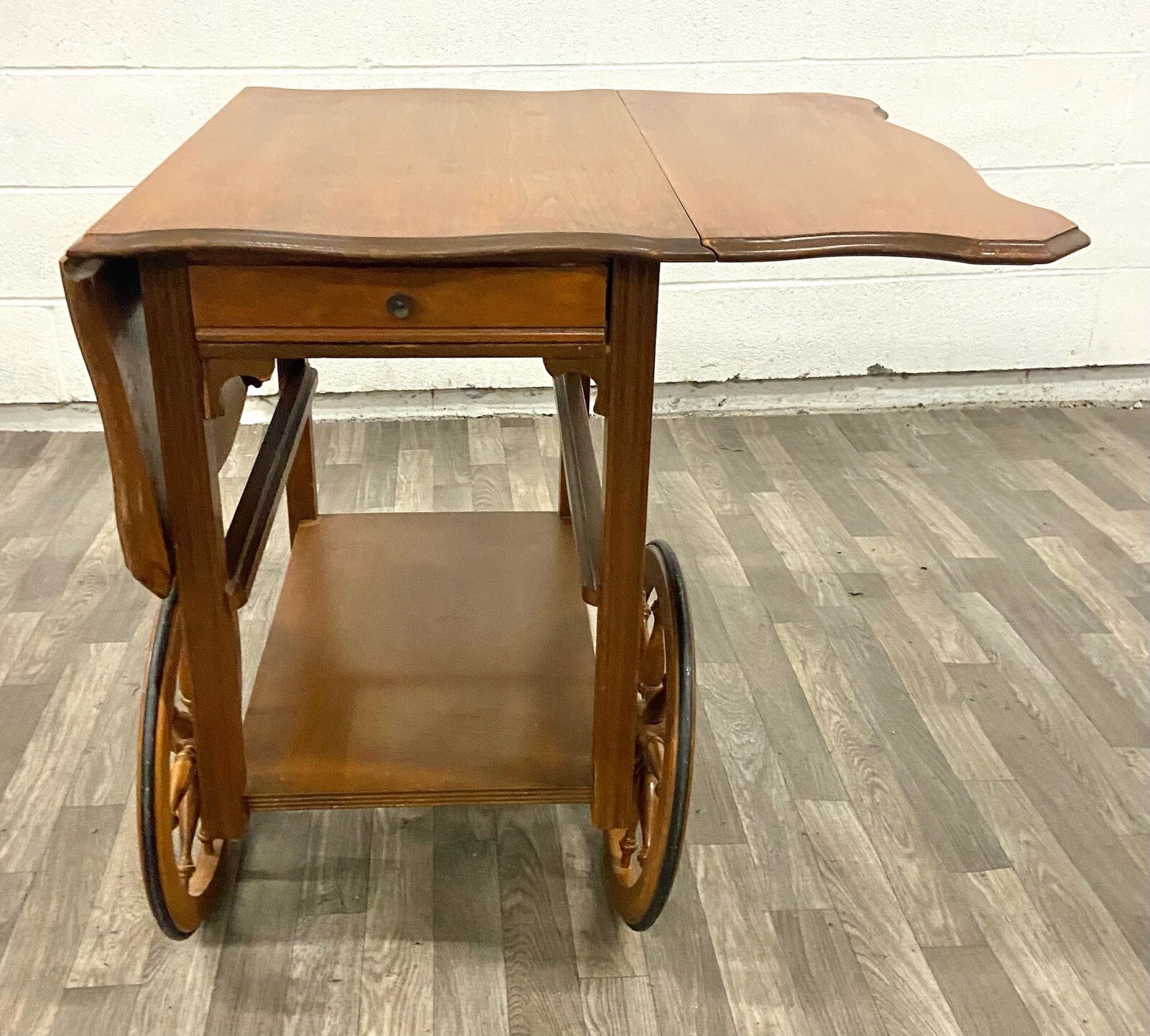 Vintage Solid Maple Drop Leaf Bar Cart Tea Cart eBay