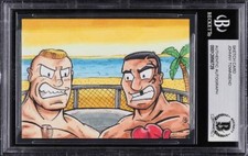 MIKE TYSON BROCK LESNAR UFC WWE FIGHT ISLAND ORIGINAL ART SKETCH CARD 1/1 BAS