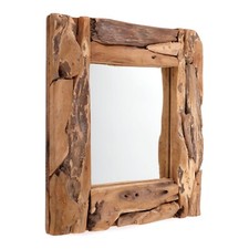 SPECCHIO DA PARETE IN LEGNO DI TEAK LEGNO GALLEGGIANTE | Specchio in legno di teak e legno antico, specchio da corridoio 50 x 50 cm