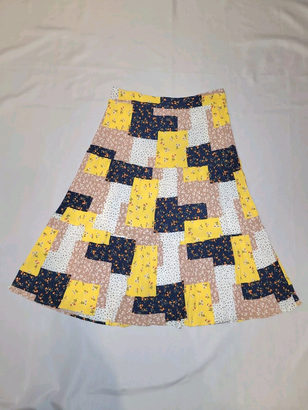 Umgee Midi Skirt Womens Small Patchwork Print Multicolor Grandma Cottagecore-image