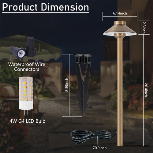 Brass LED Landscape Path Light AC/DC 12-24V Low Voltage LED Pathway Lights 1 Pcs - Picture 5 of 6