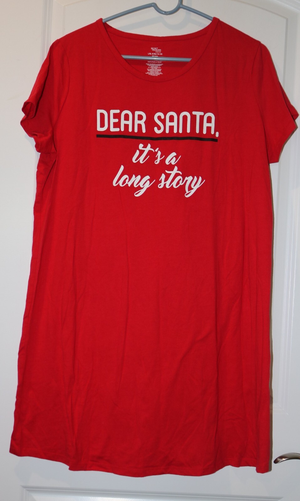 Christmas Sleep Shirt Gown Secret Treasurers Large XL 14 / 16 Red "Dear