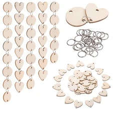 200 Pieces in Total Wooden Circles Wooden Heart Tags with Holes and 12 mm Rin...