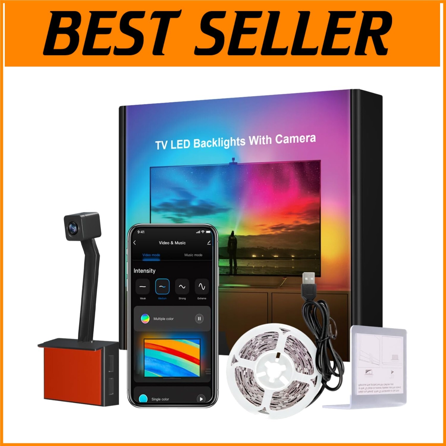 Immersive 12.5ft TV LED Backlights - App and Voice Controlled Ambiance