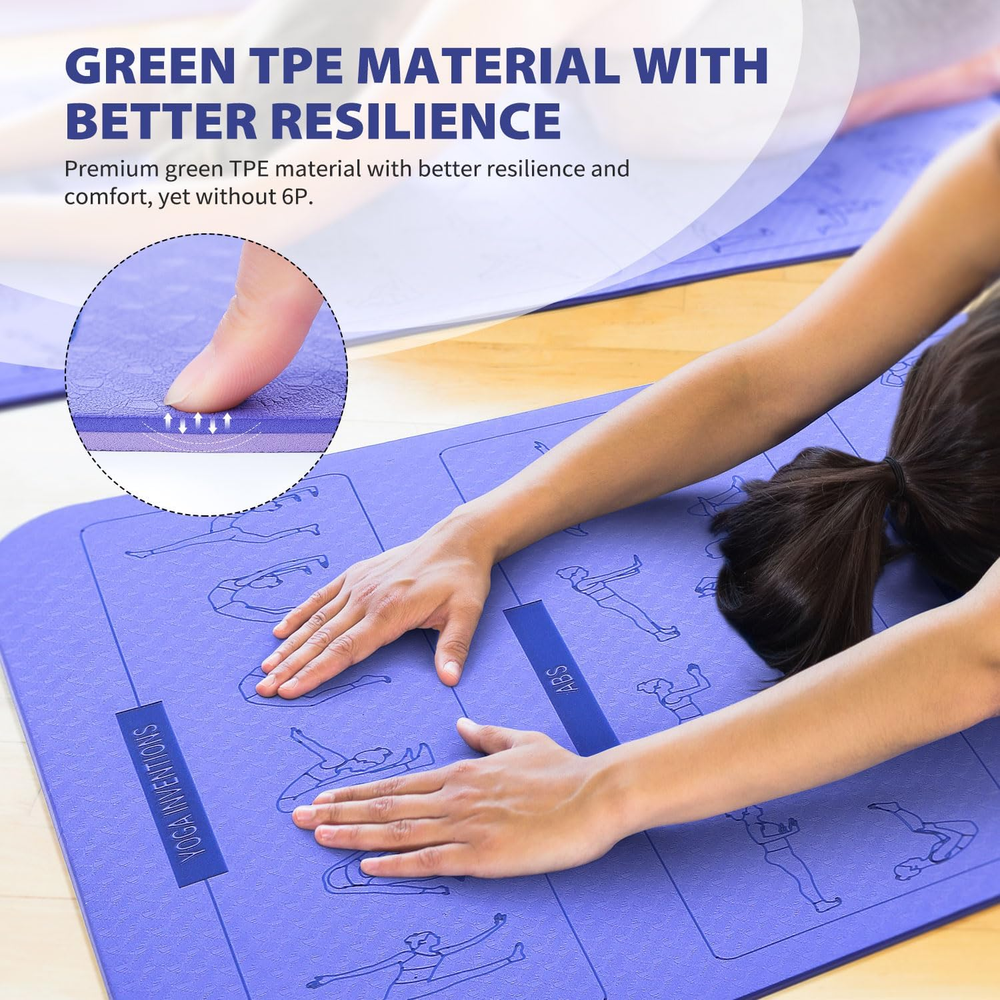 Non-Slip Double-Sided Yoga Mat with Poses for Women & Men - Perfect for Exercise